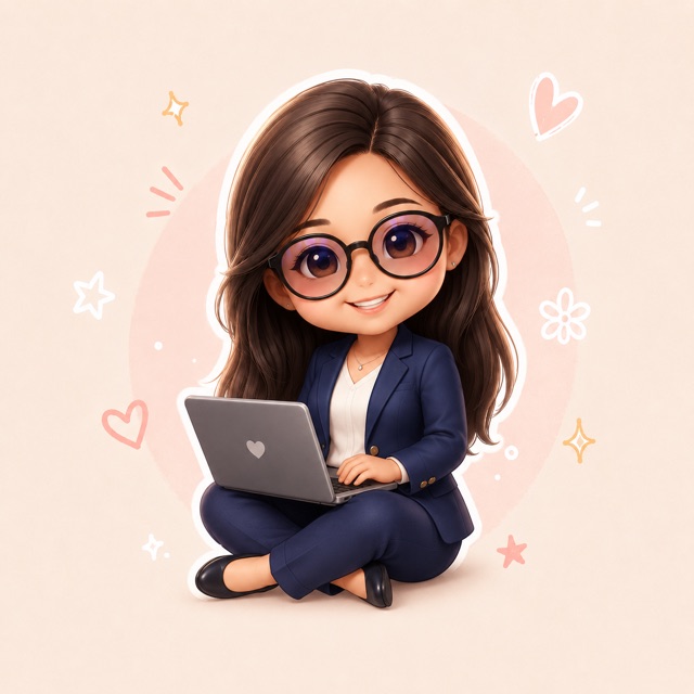 Cartoon of Polly working on a laptop